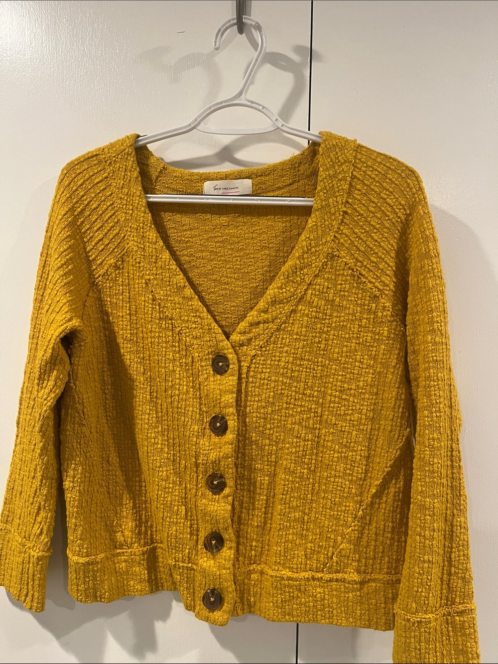 Two by Vince Camuto Golden Yellow Button-Front Textured Cardigan